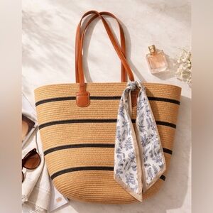Striped Tan and Black Tote Bag